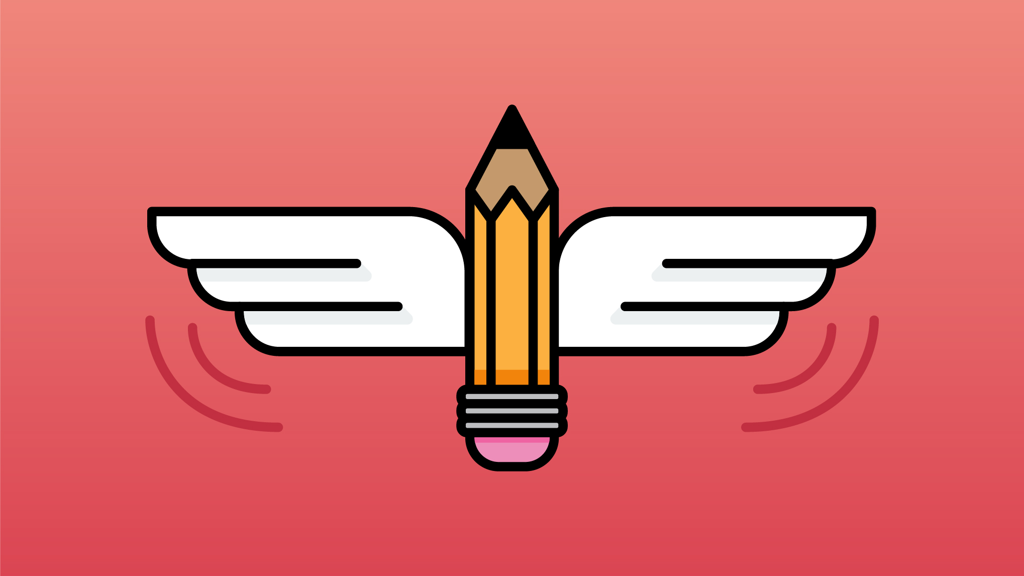 Illustration of a yellow pencil with wings.