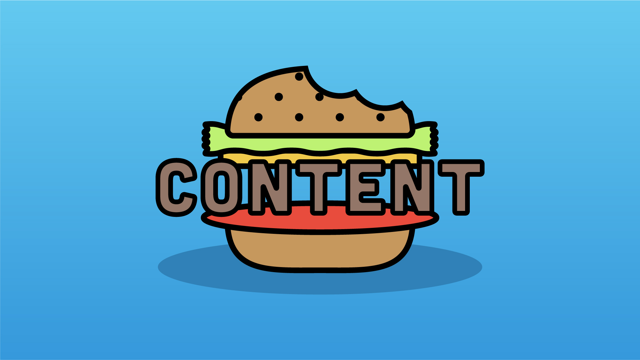 An illustrated hamburger with the word CONTENT in the middle