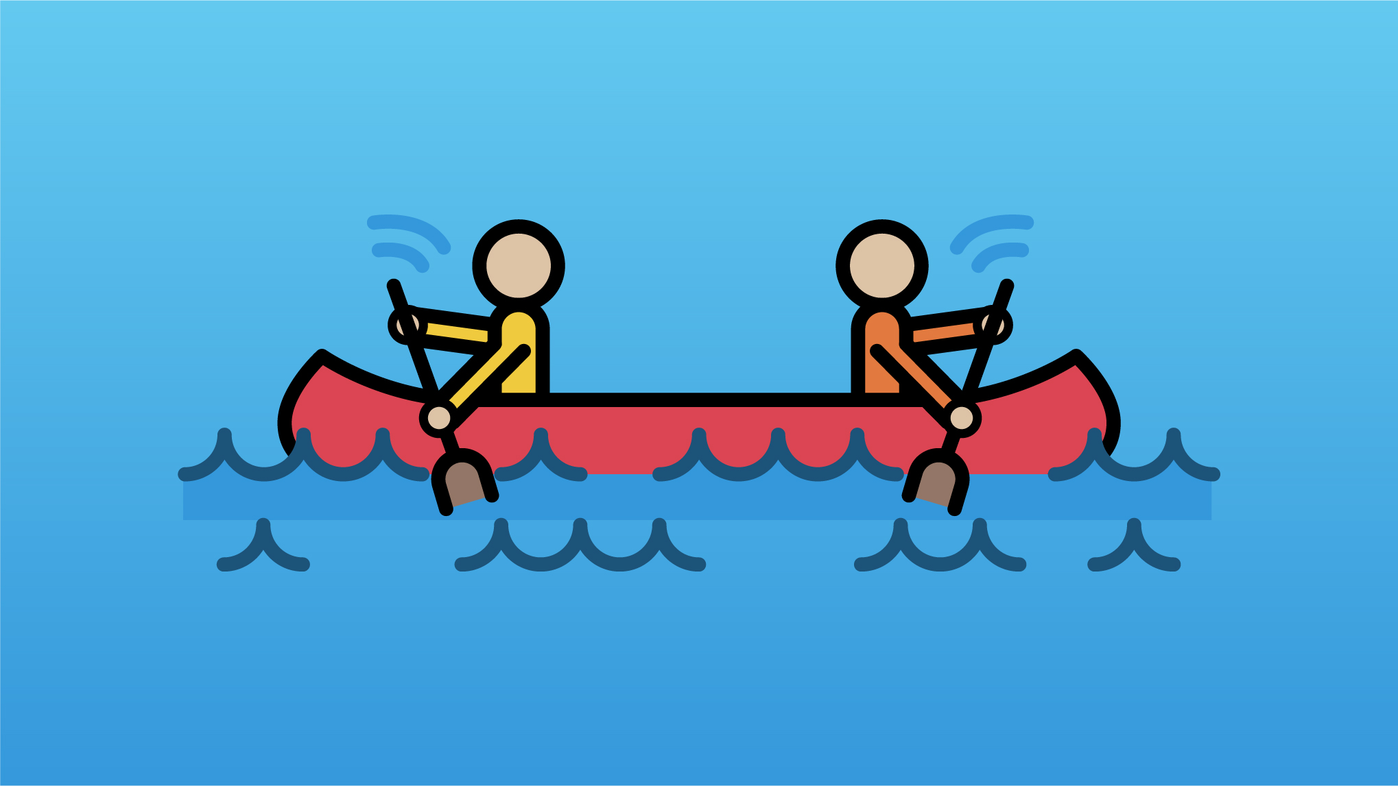 Two people paddling a canoe in opposite directions