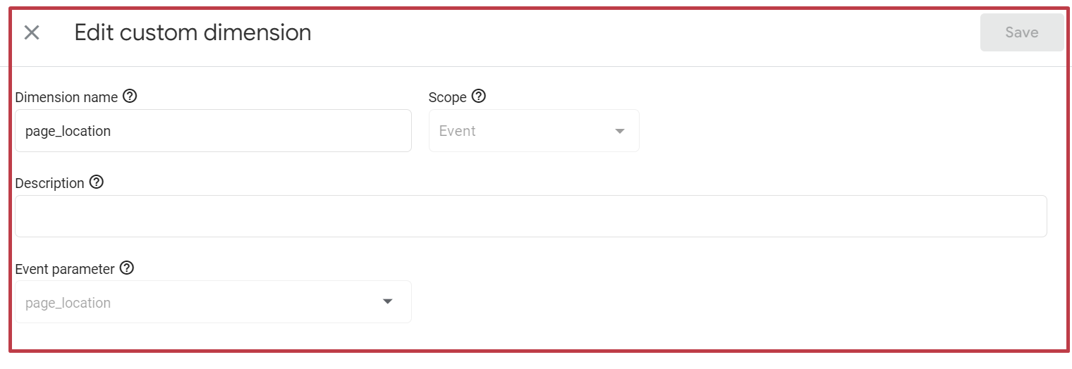 Custom dimension form to add event parameters to reports in GA4