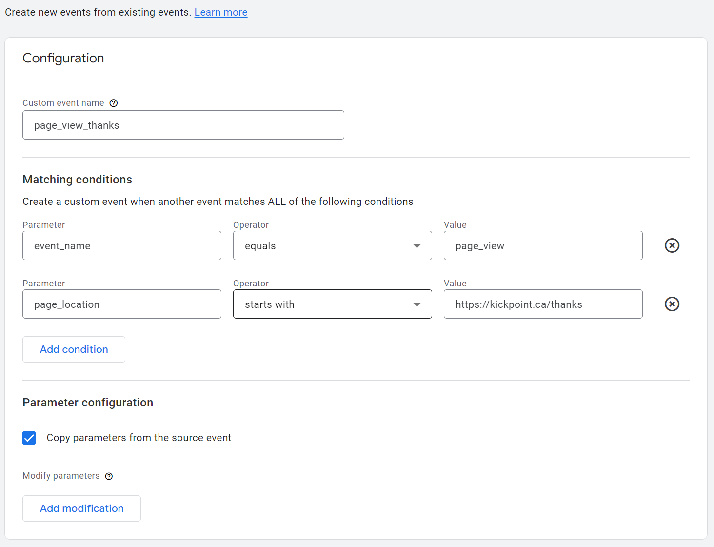 Form to create conversion based on an event in GA4