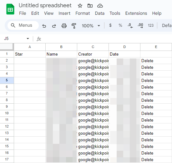 Google Sheets file with data