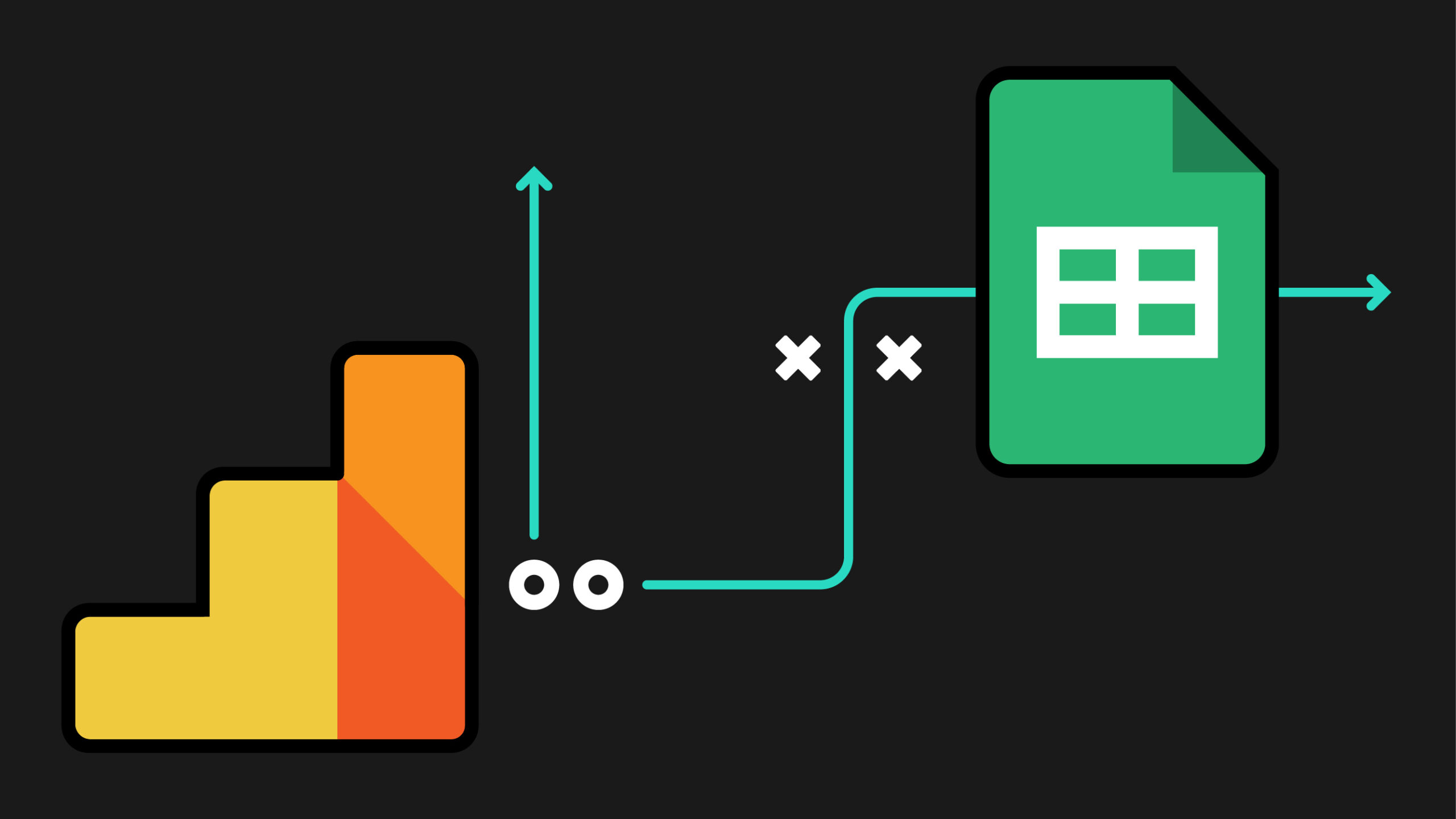 Google Analytics icon with line connecting Google Sheets icon