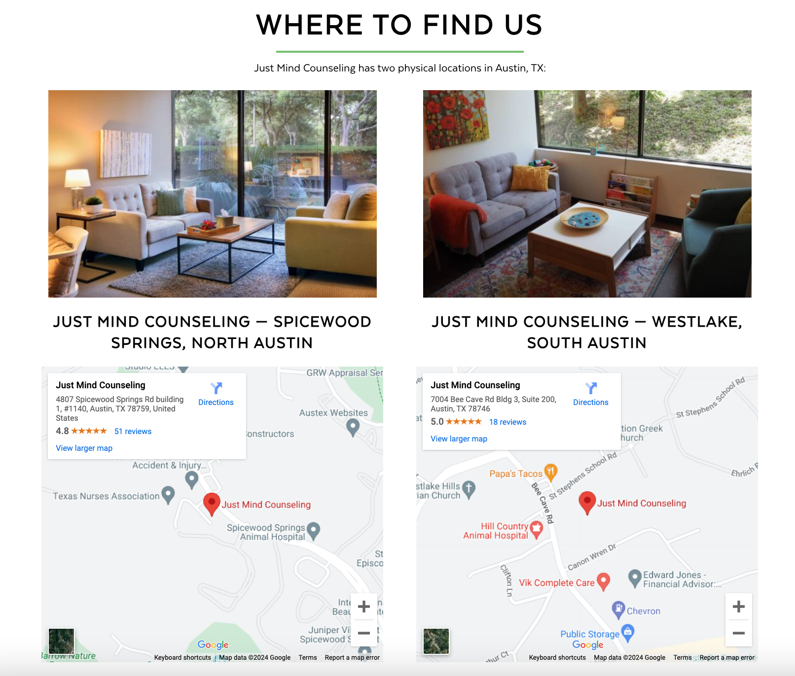 Example of internally linking location landing pages on service pages.
