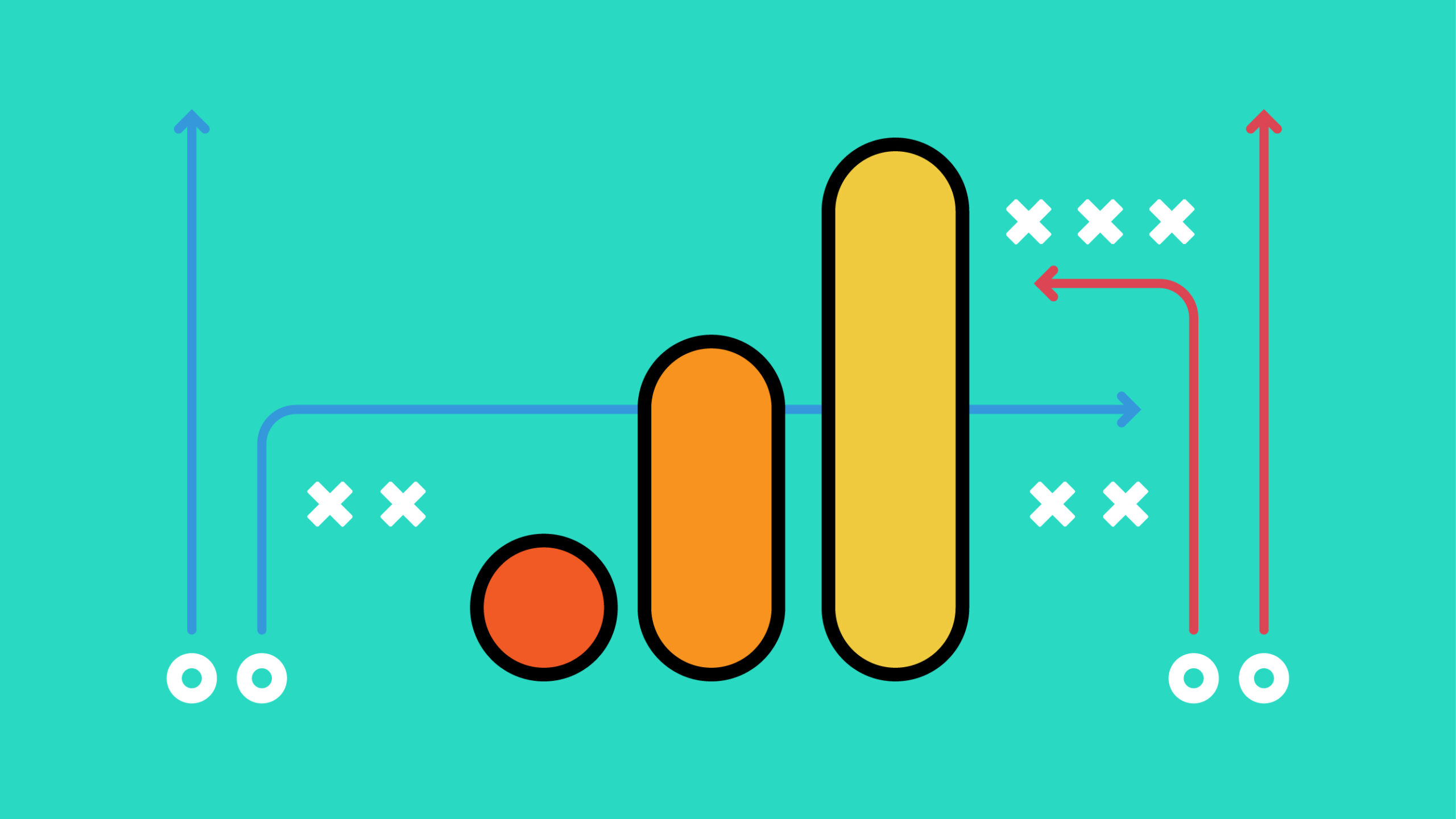 Google analytics icon with arrows and x's and o's