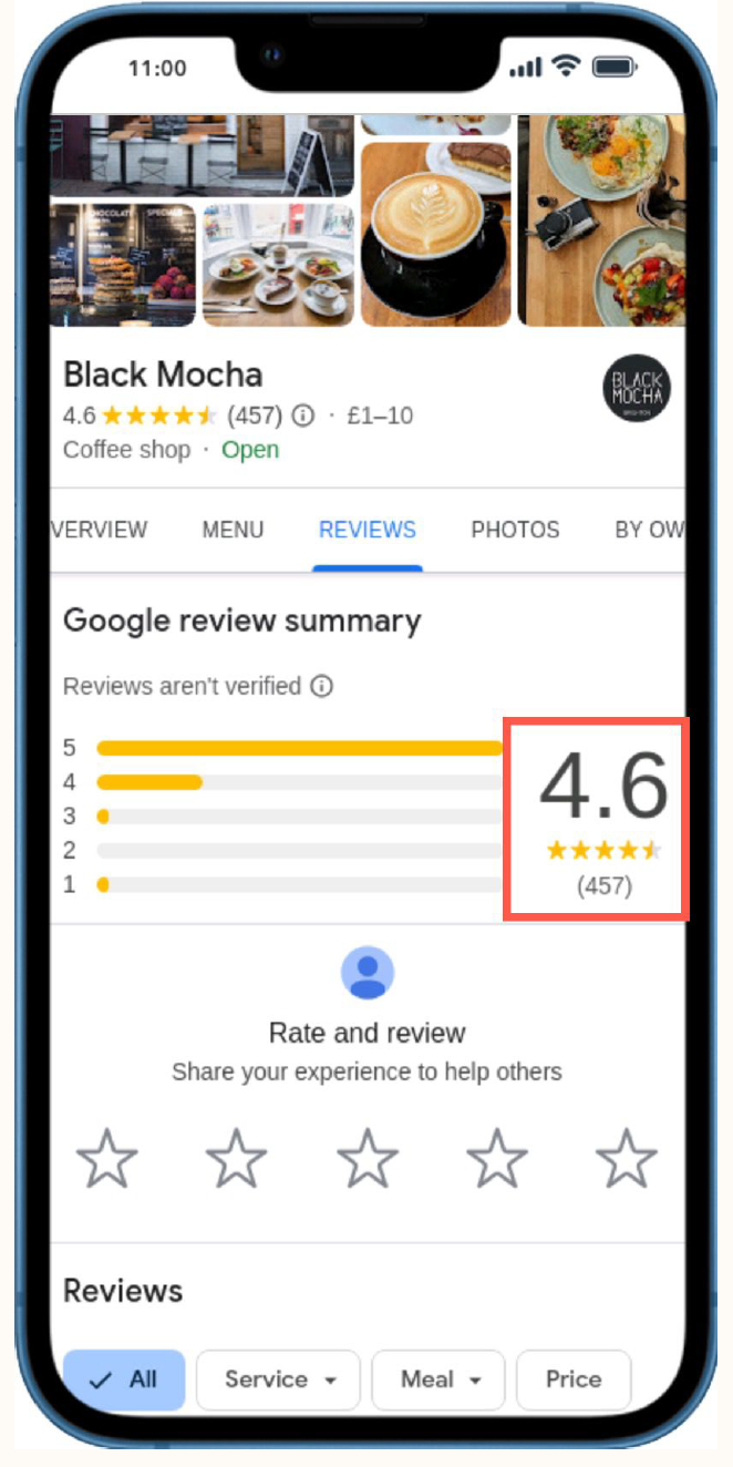 Review feature on Google Business Profile.