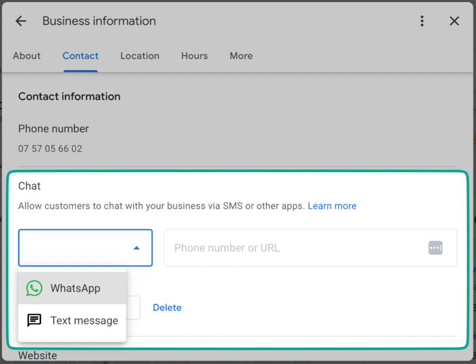 Messaging options available to businesses in GBP.