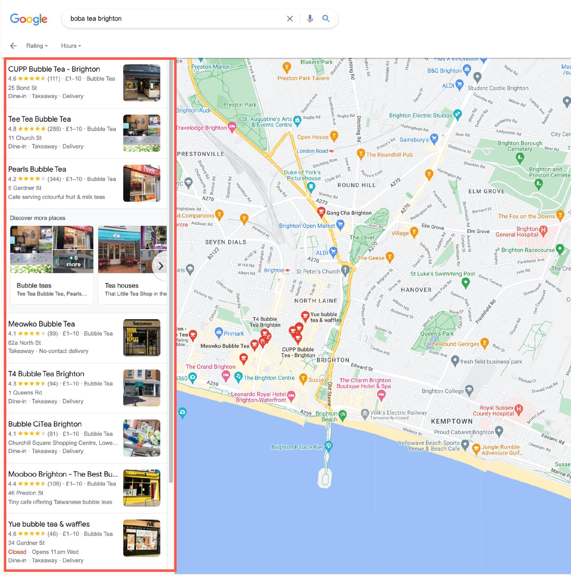 Example of Google Local Finder search results.