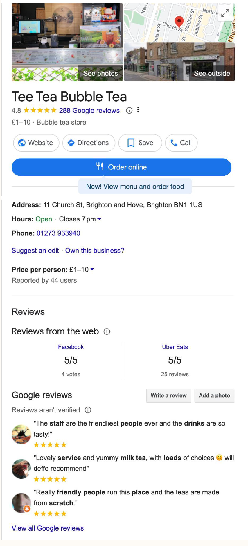 Example of Google Local Knowledge Panel aka Google Business Profile.