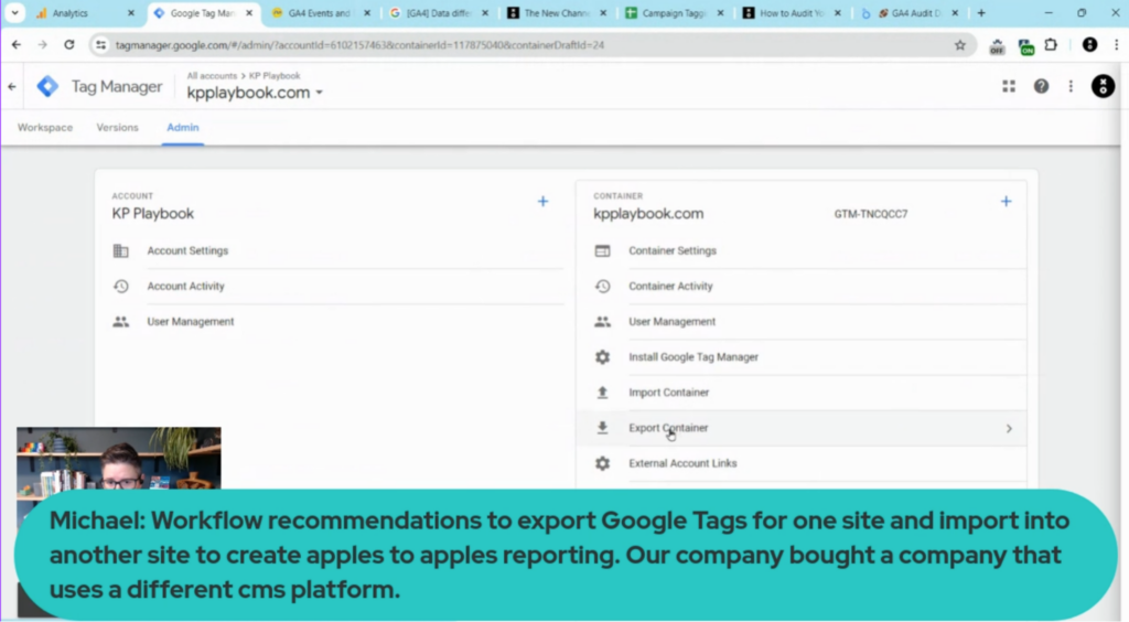 How to export and import Google Tag Manager Container.