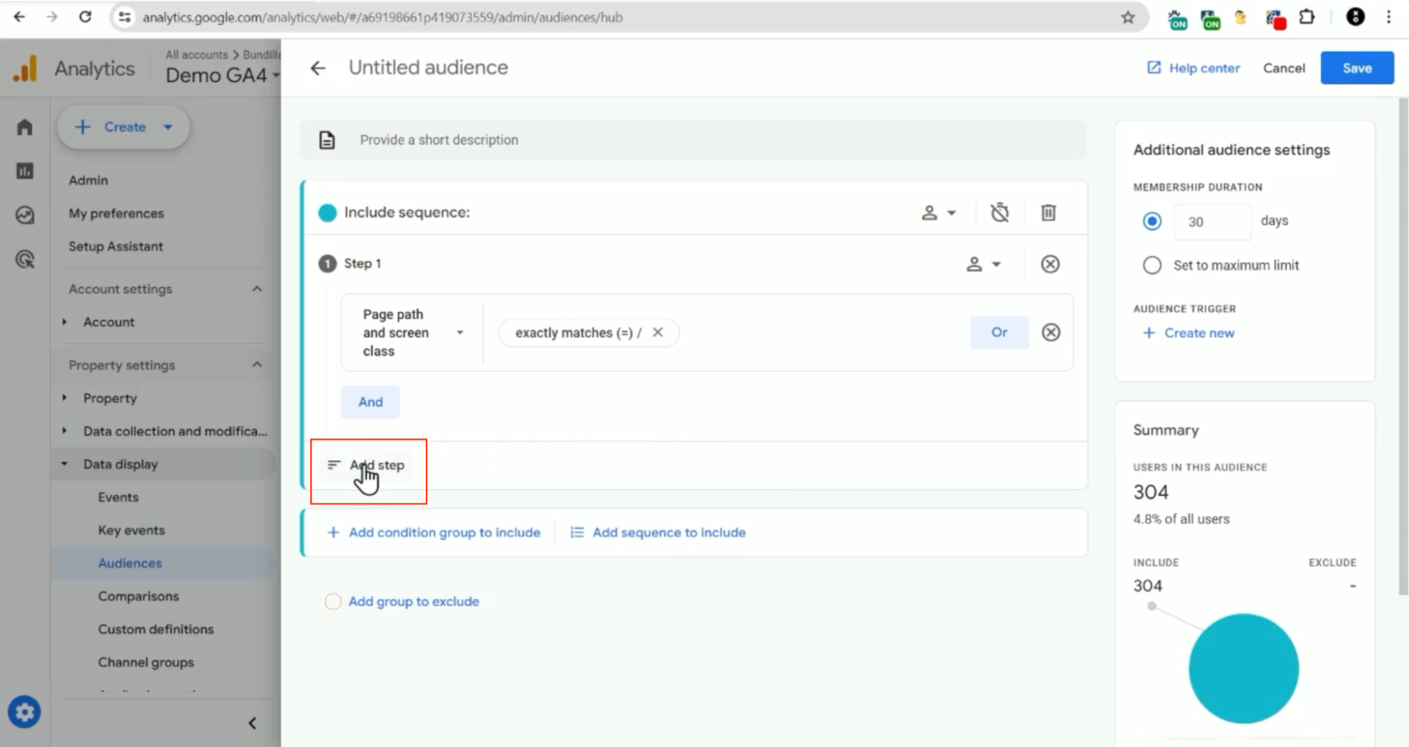 GA4 audiences: Add step