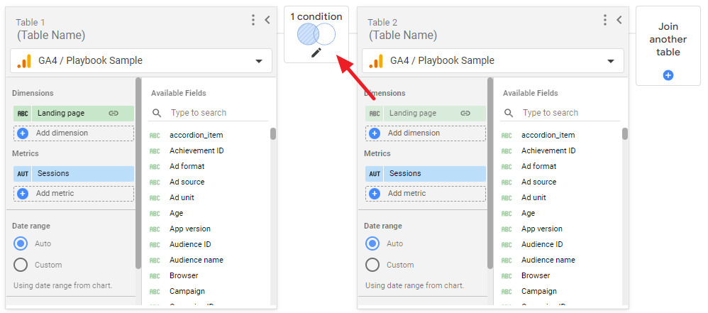 Looker Studio Blend Data Window - Edit Condition