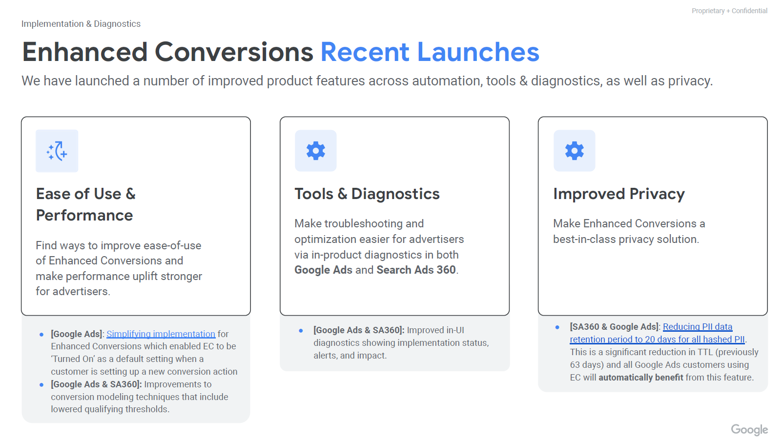 Summary of recent launches from Google for enhanced conversions