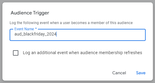 GA4 audience trigger example for Black Friday 