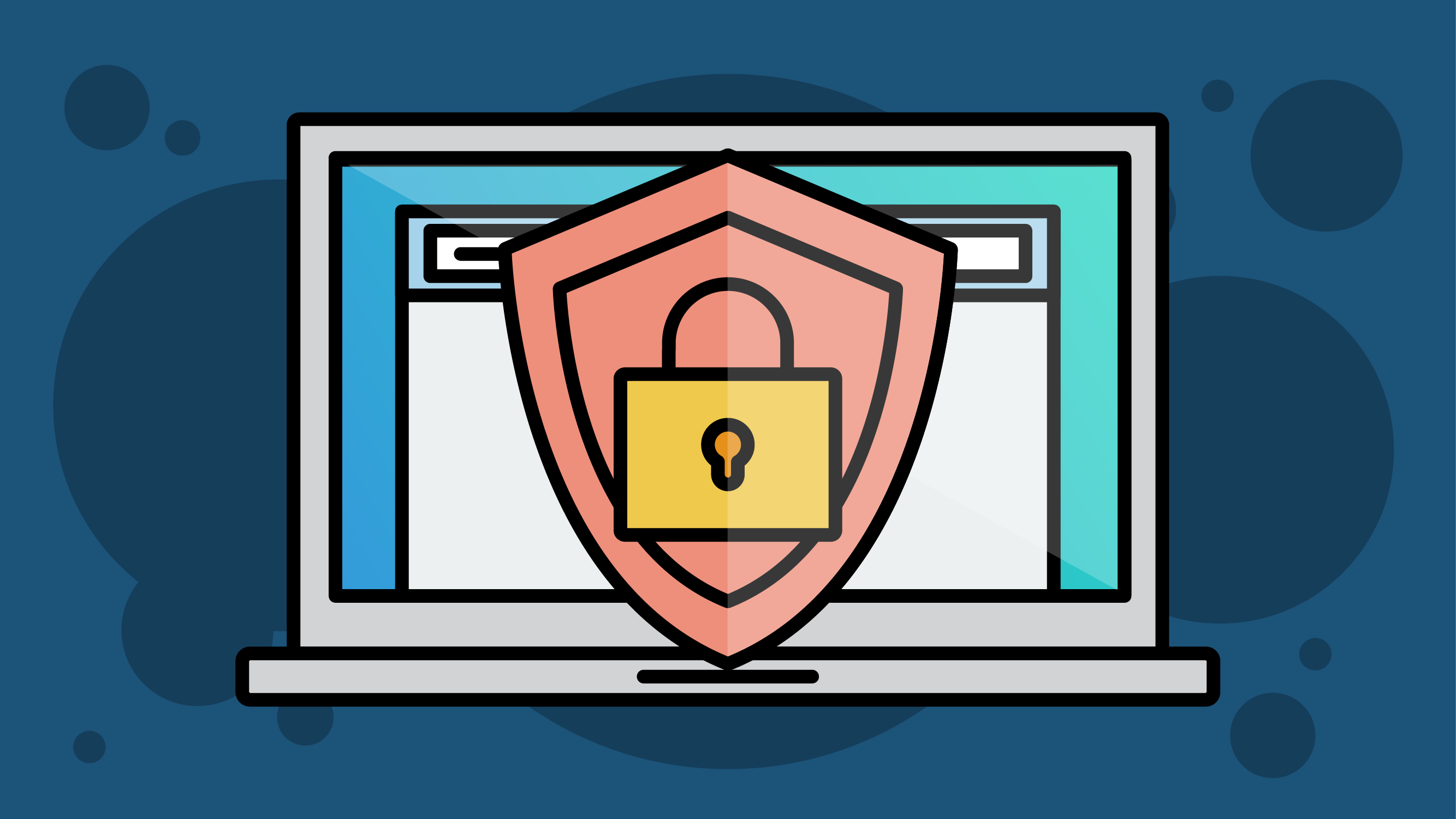 Laptop with shield and lock.